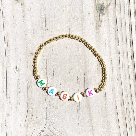 US Personalized 14k Gold Plated Name Stretch Bracelet Custom Mama Bracelet Gift