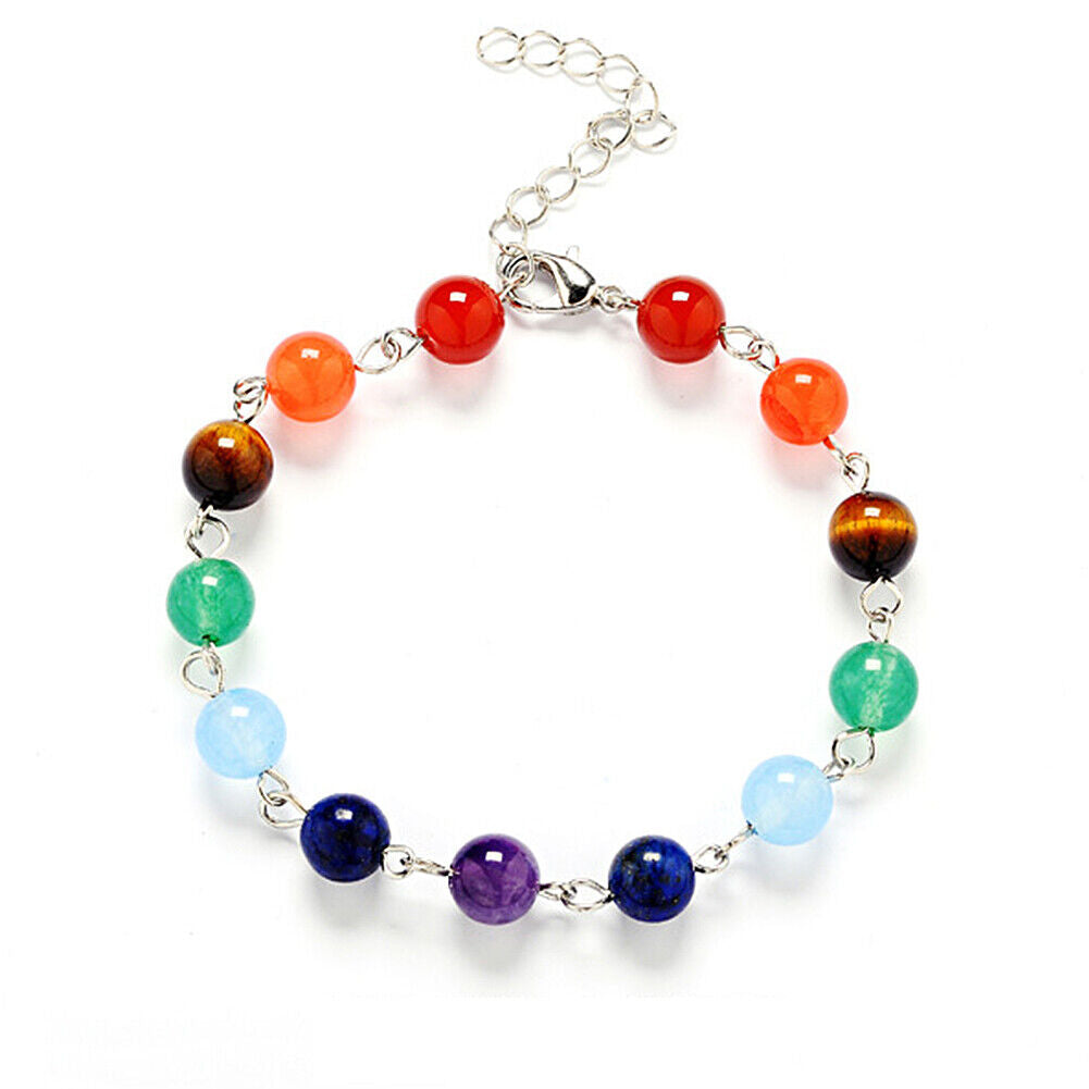 US 3 Pcs Yoga Healing 7-Chakra Stone Beads Energy Necklace+Bracelet+Earrings Set