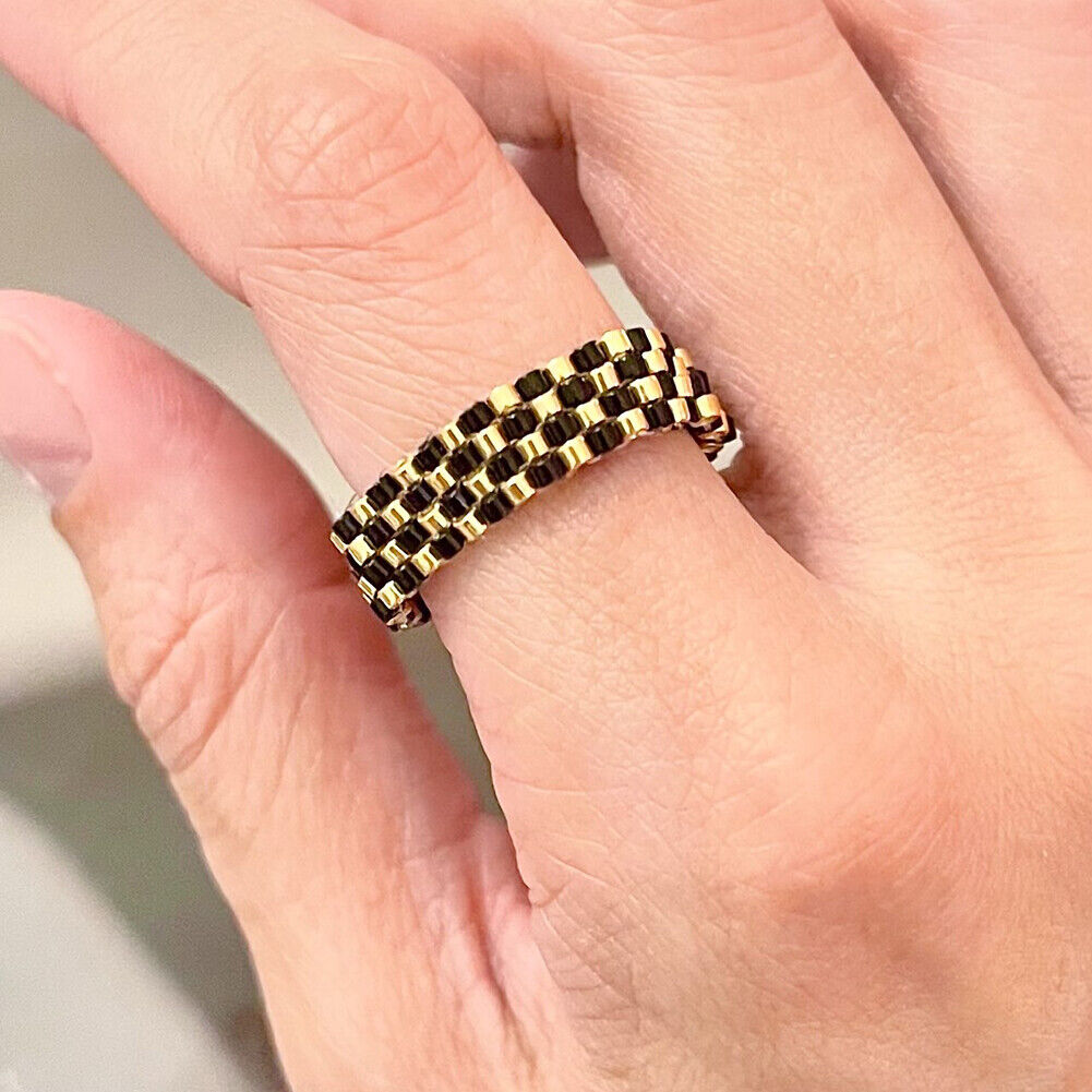 Magik Custom Handmade Vintage Shining Stackable Delica Beaded Ring Mosaic