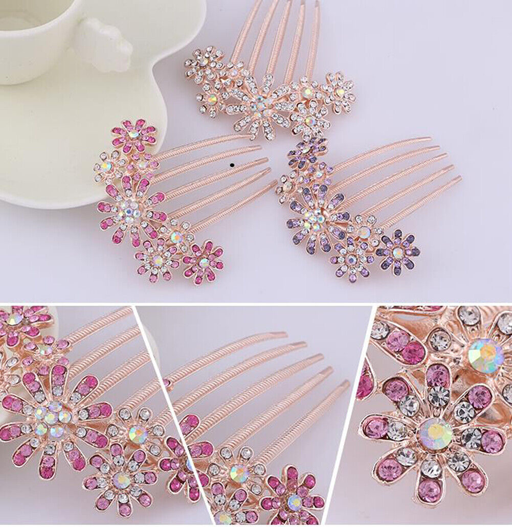 US Lady Bride Comb Clip Floral Head Piece Crystal Chinese Style Flower Hair Pins