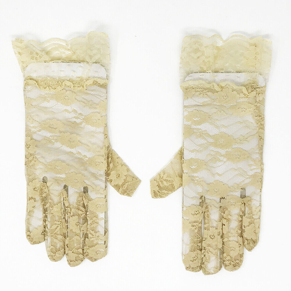 US 1-2 Pairs Sexy Lace Wrist Length Gloves w/ Ruffle Bride Wedding Prom Anti UV