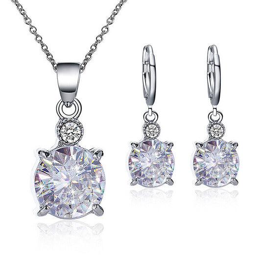 US 2 Pcs Pearl Rhinestone Crystal Peacock Themed Necklace + Earrings Jewelry Set