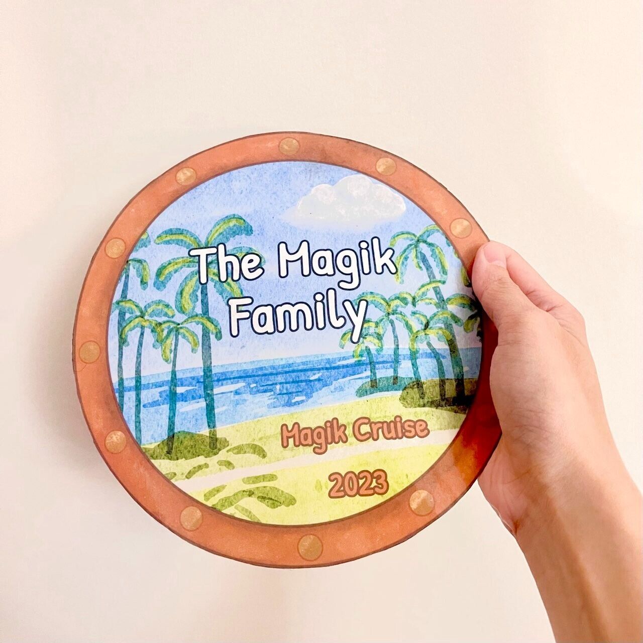 US Custom Cruise Ship Magnet Stateroom Door 8" Beach Sea Tree Watercolor Style