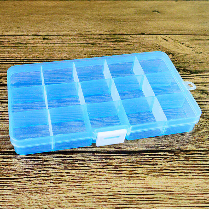 2 Pack Plastic Storage Box Jewelry Earring Tool Containers w/Divider, 10-15 Grid