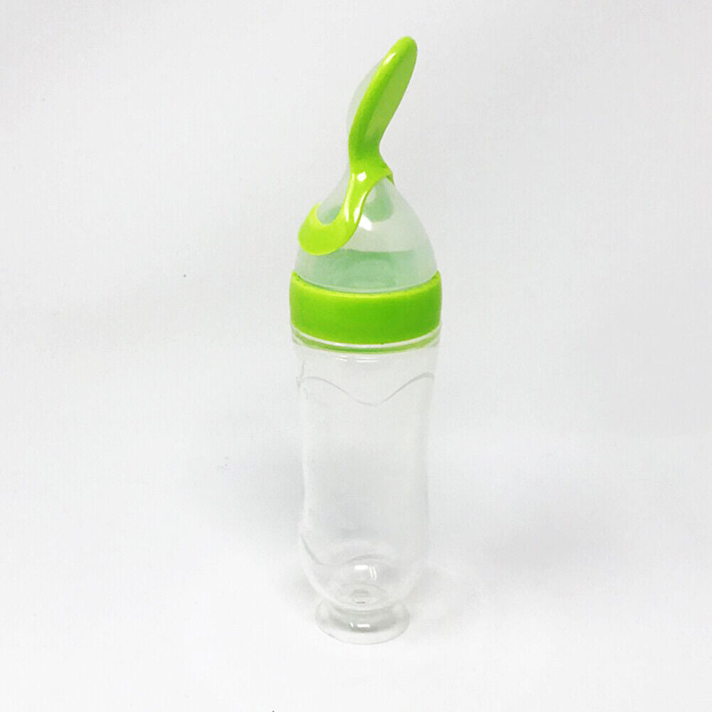 US Baby Silicone Squeeze Feeding Bottle w/Spoon Food Self-stand Feeder 3oz/90ML