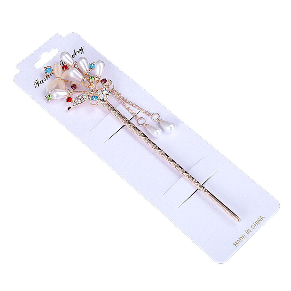 US Vintage Chinese Style Rhinestone Hair Chopsticks Stick Hairpin Chignon Pin