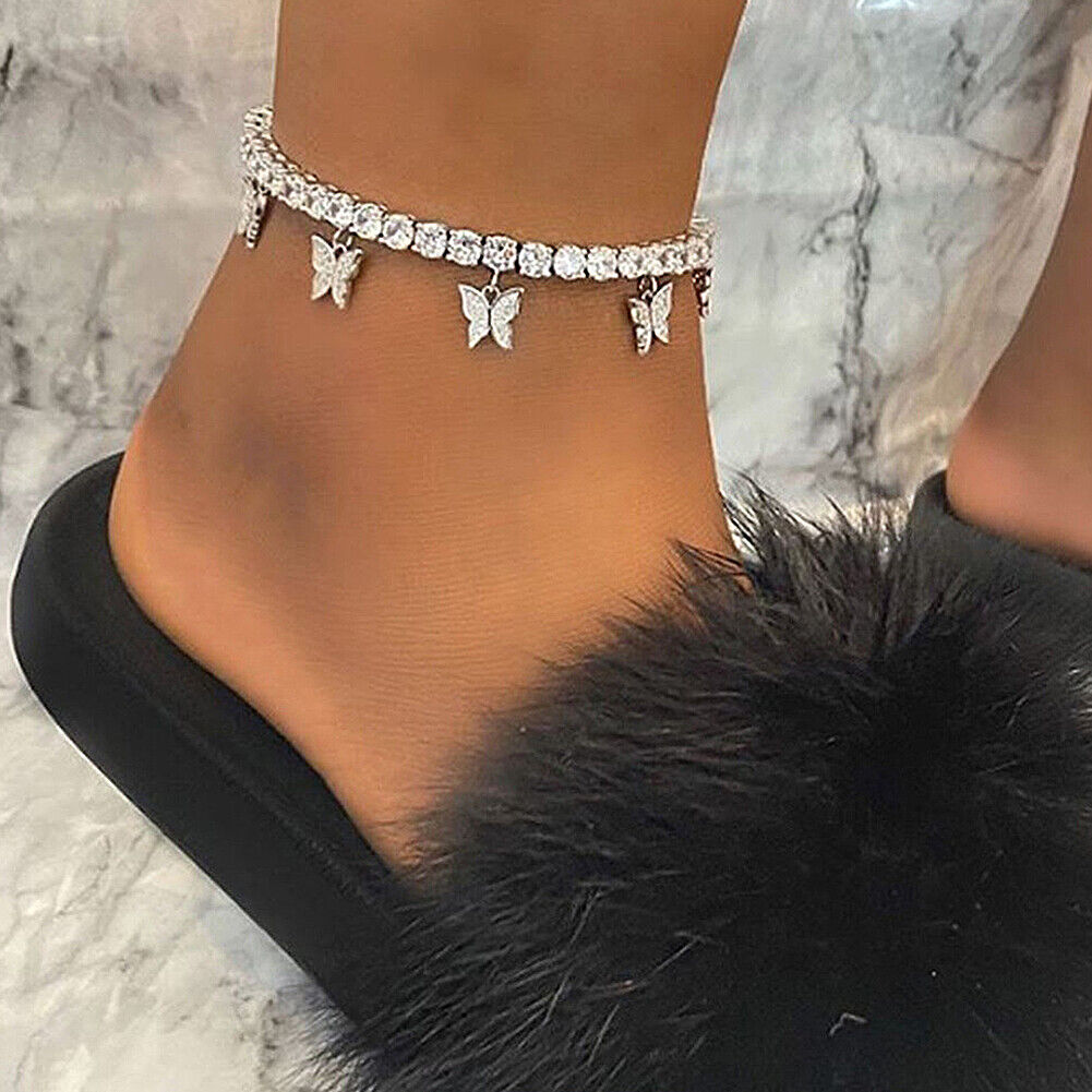 US Women Daisy Butterfly Infinite Rhinestone Crystal Anklet Ankle Bracelet Chain