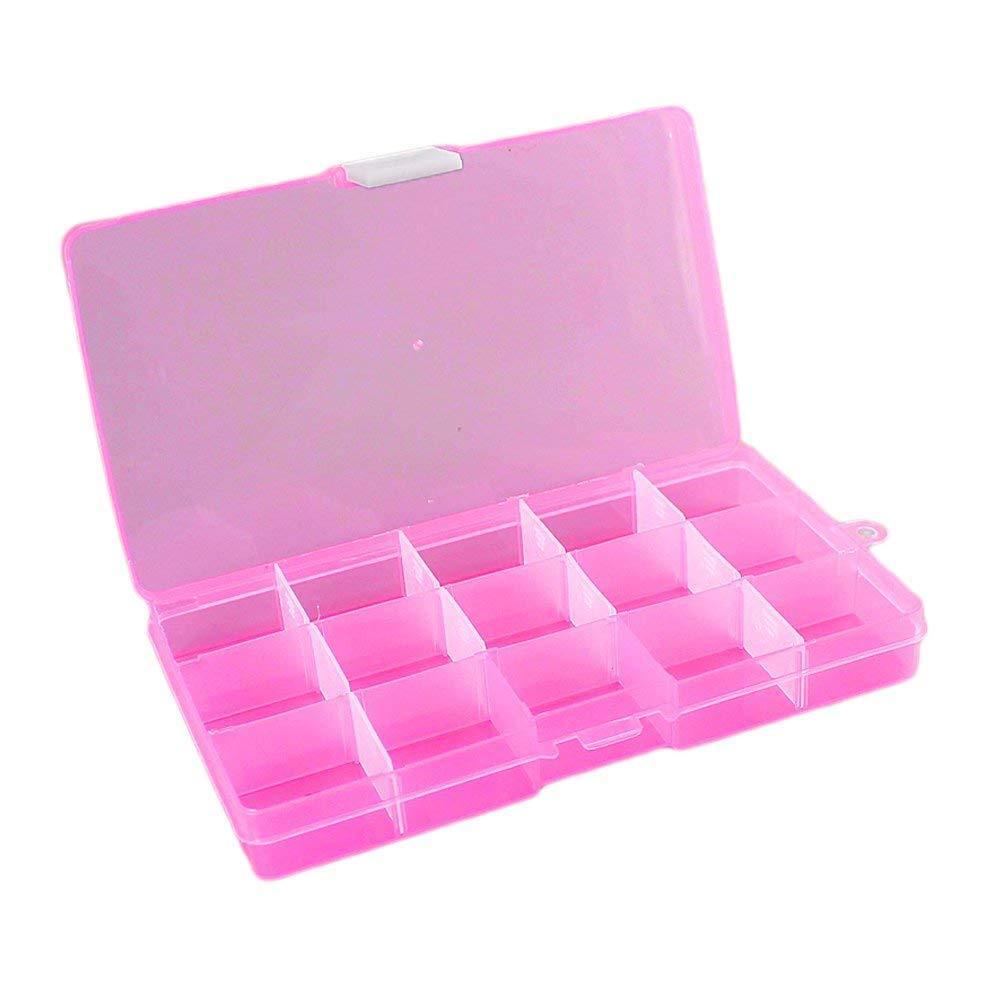 2 Pack Plastic Storage Box Jewelry Earring Tool Containers w/Divider, 10-15 Grid