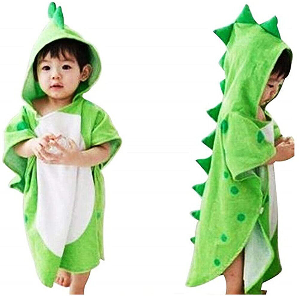 US Capped Hooded Baby Kids Dinosaur Bath Towel Wrap Toddler Bathrobe Cloak Cape