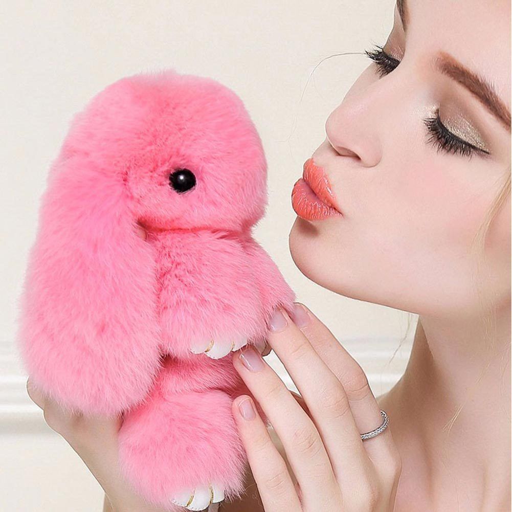 Bunny Rabbit Doll Heart Pom Phone Car Pendant Handbag Key Chain Ring Fine