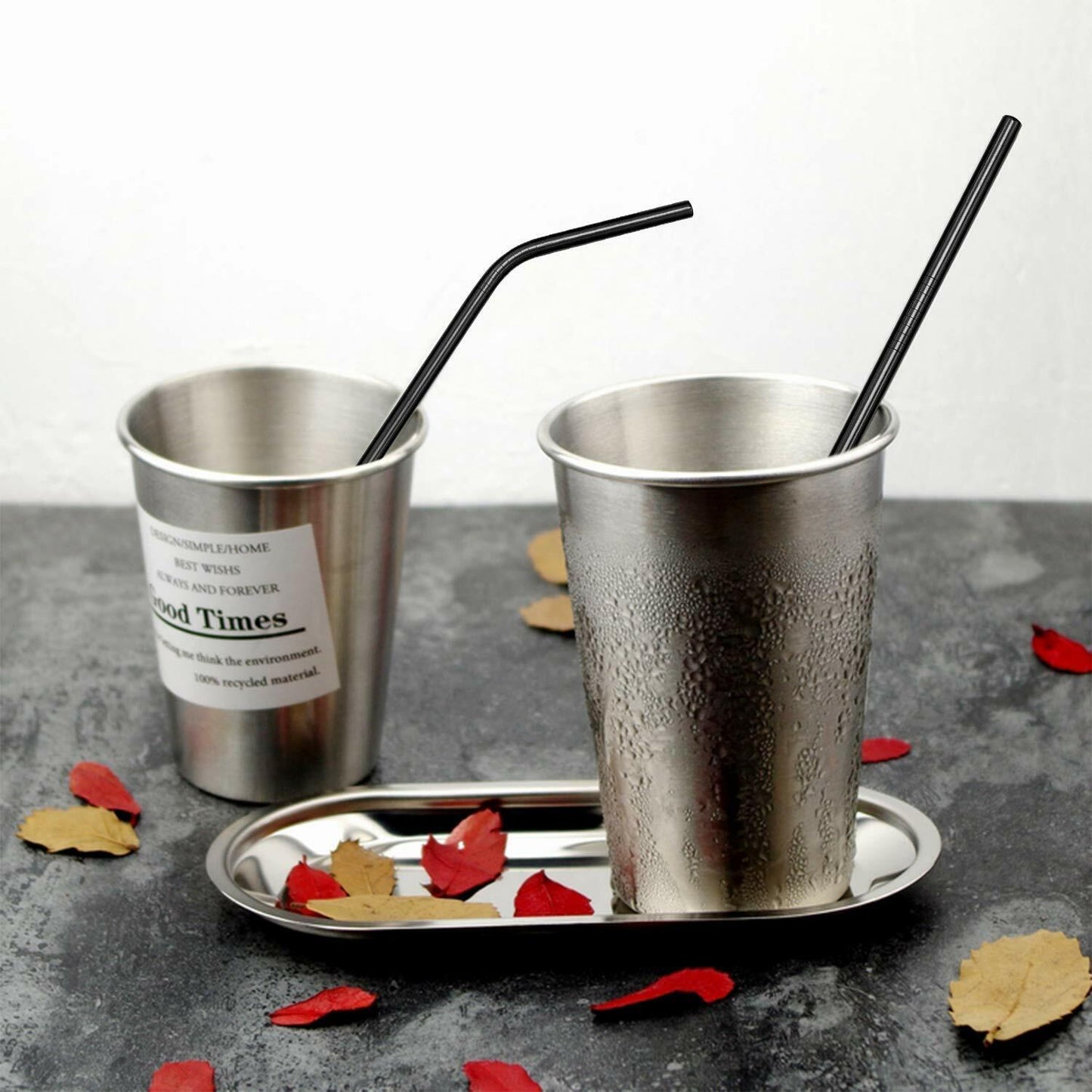 US 8pcs 10.5" Stainless Steel Ultra Long Metal Cocktail Straw + 2 Cleaner Brush