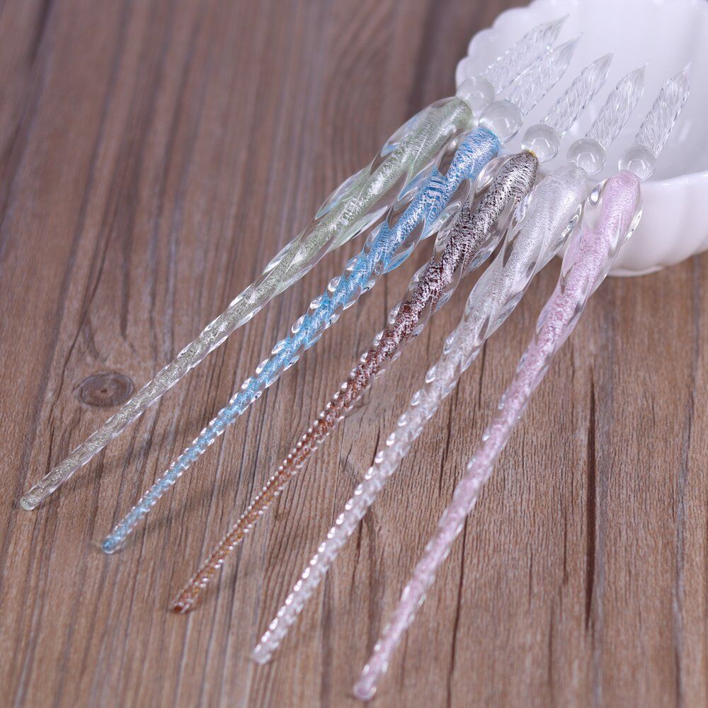 US 3D Glass Signature Pen Nib Elegant Crystal Dip Sign Pen w/ Box Gift Holiday
