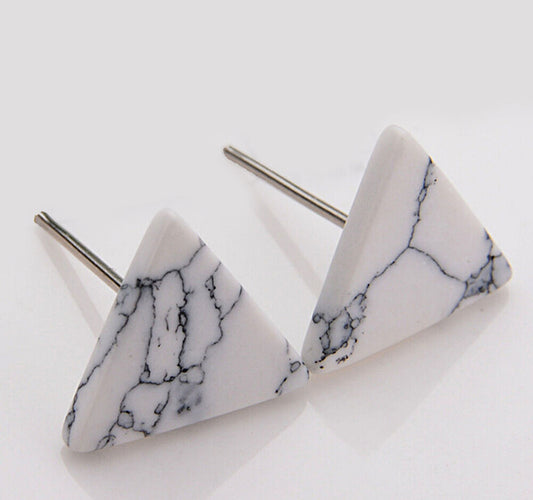 Magik Faux White Black Punk Simple Marble Stone Geometric Shaped Stud Earrings