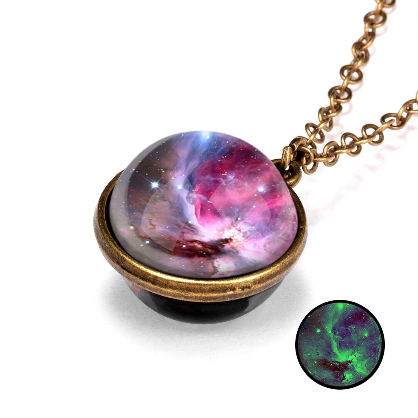 Glow in the Dark Galaxy Universe Stars Double Sided Glass Dome Planet NecklaceUS