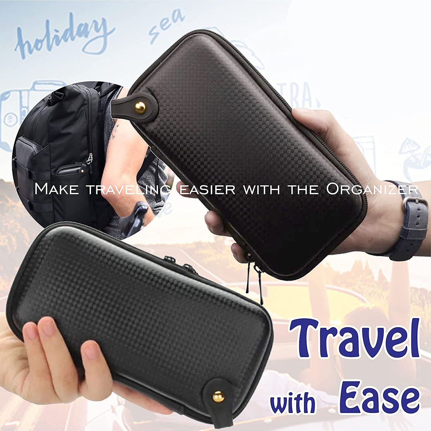 US 1-2 Pack Hard Shell Organizer Case Hard Drive USB Cable Charger Bag Travel