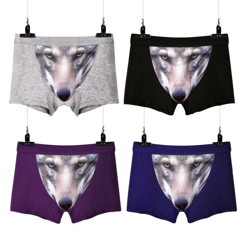 4 Pack Adult Mens 3D Wolf Eagle Boxer Briefs Animal Print Underwear Shorts Pants