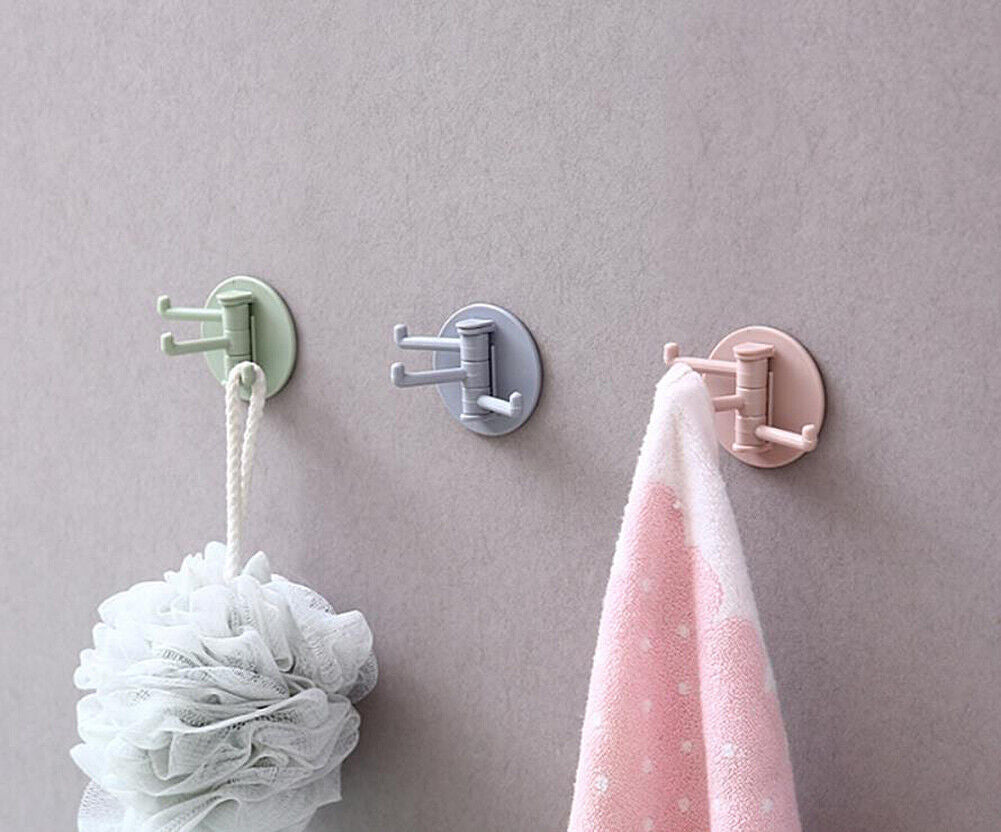 US 12-24PC Colorful 3-Hooks Self-adhesive Wall Hooks Hanger Kitchen Bathroom