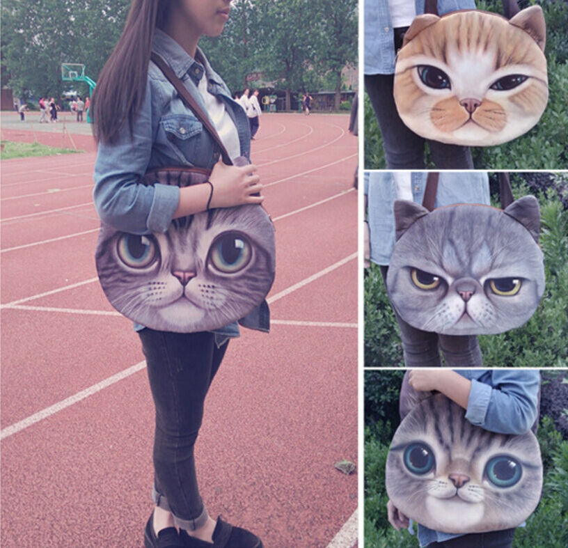 Magik Women Animal Muzzy 3D Cat Dog Tiger Face Zipper Shoulder Bag Tote Handbag