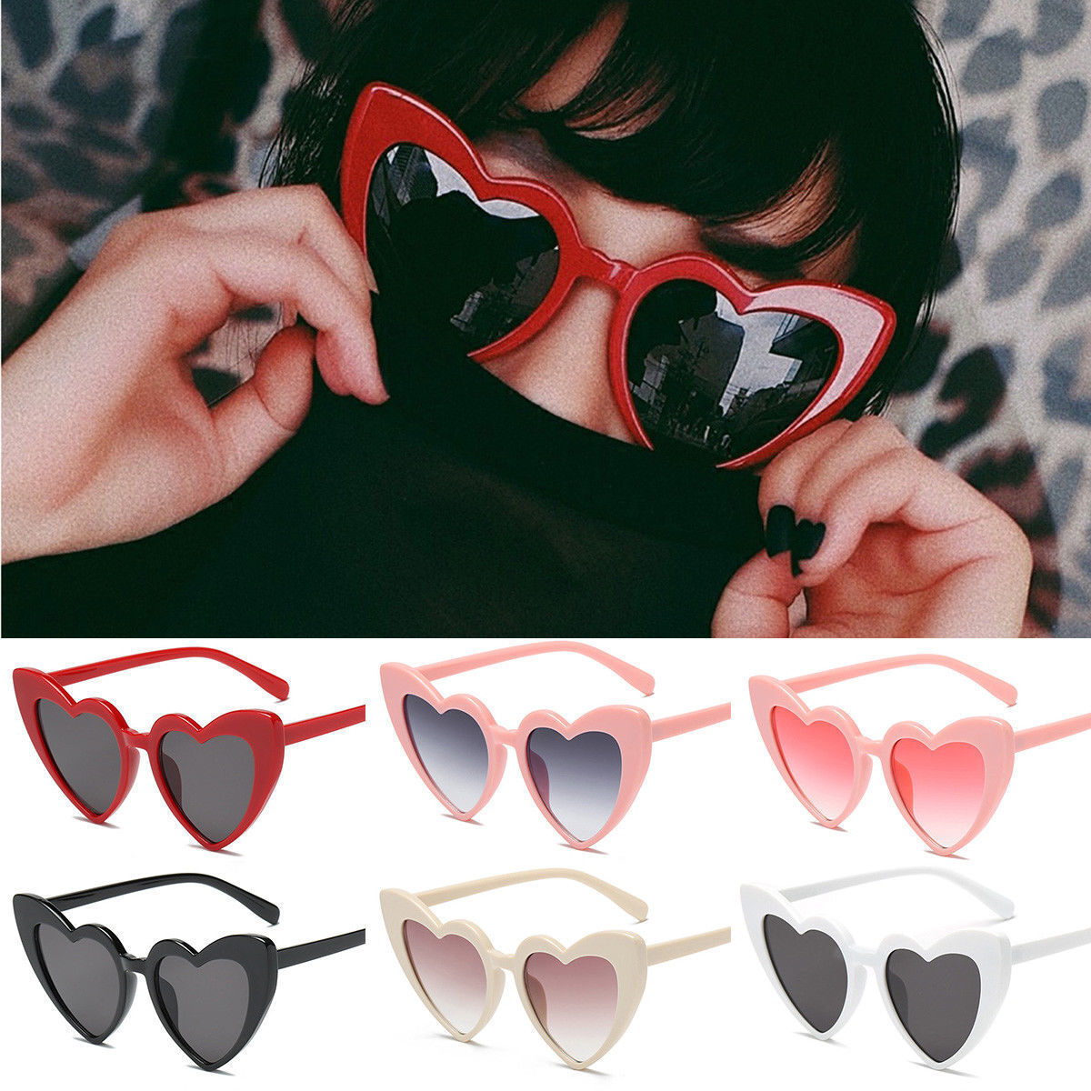 US Women Lovely Heart Shape Sunglasses Halloween Cat Eye Retro Sun Glasses UV400