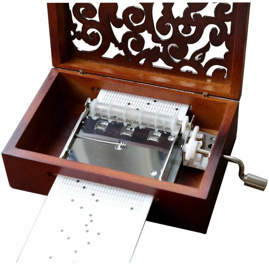 US 15-30 Notes Vintage Carved Wood Mechanism DIY Songs Handcrank Music Box Gift