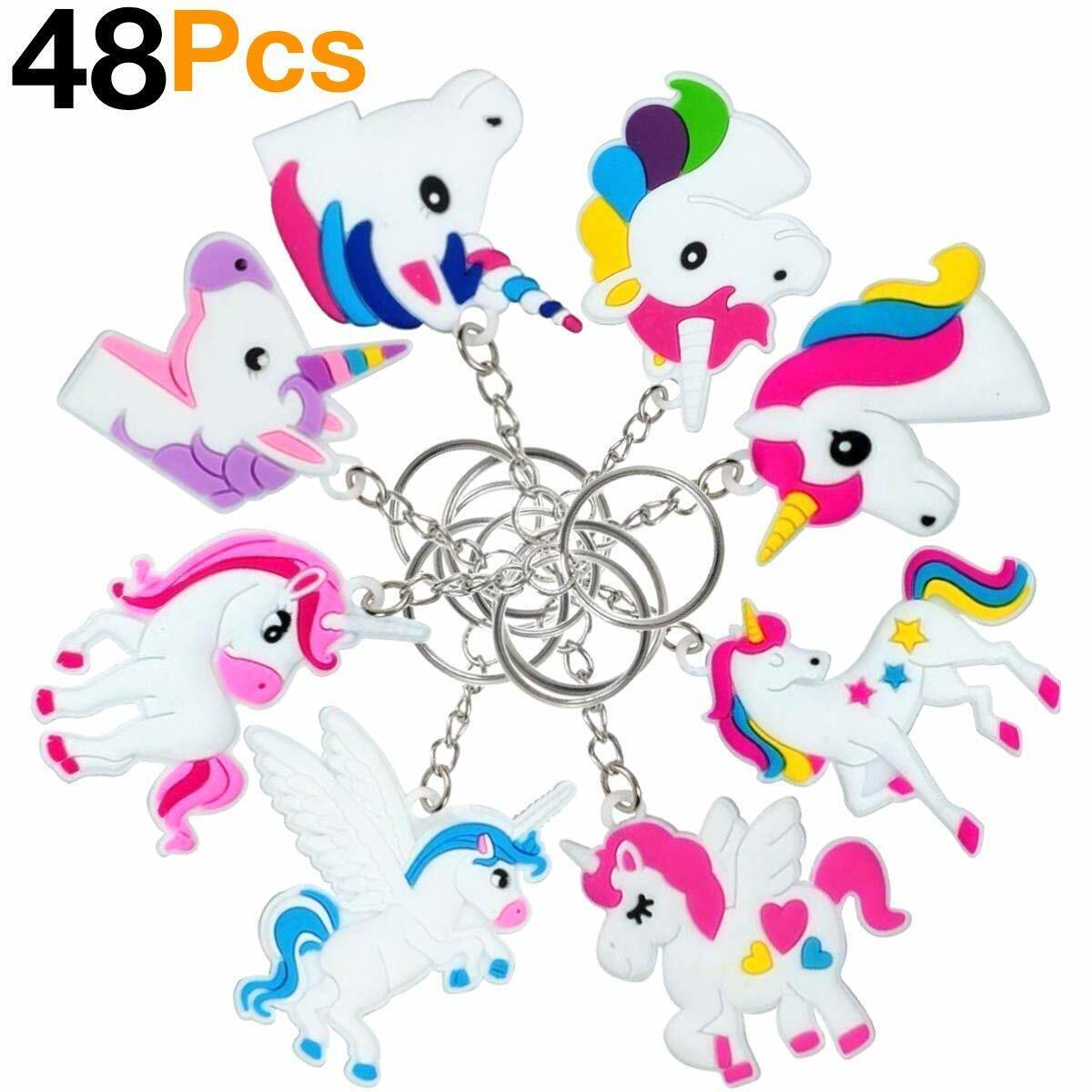US 48Pcs PVC Unicorn Horse Keychain Keyring Handbag Key Ring Bag Charm Pendant