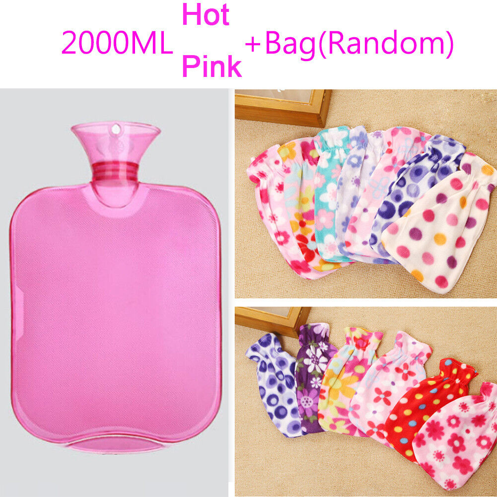 Large PVC Rubber HOT WATER BOTTLE Bag WARM Relaxing Heat / Cold Therapy 2 Liter