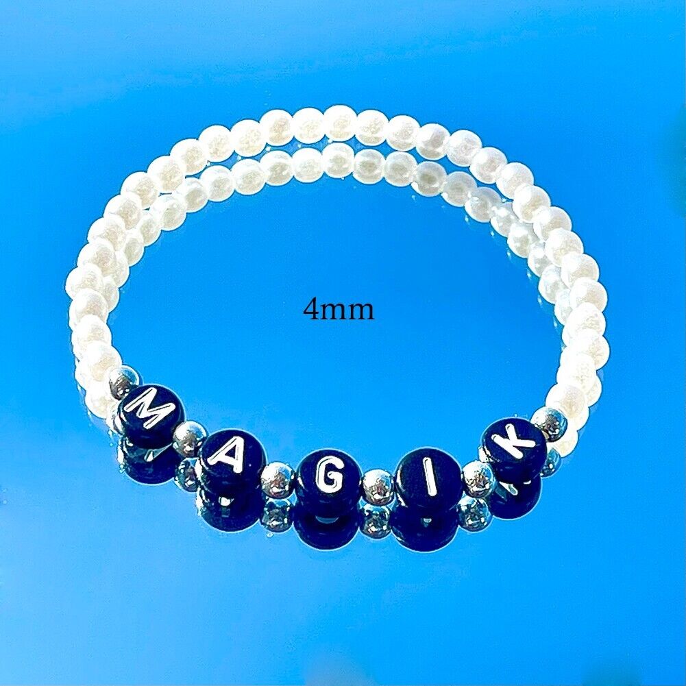 Magik Custom Name Bracelet High Luster Imitation Pearl Stackable Mama Bracelet