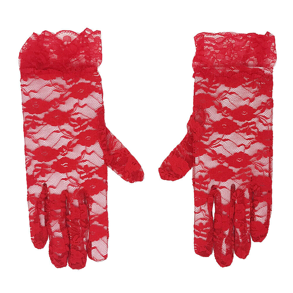 US 1-2 Pairs Sexy Lace Wrist Length Gloves w/ Ruffle Bride Wedding Prom Anti UV