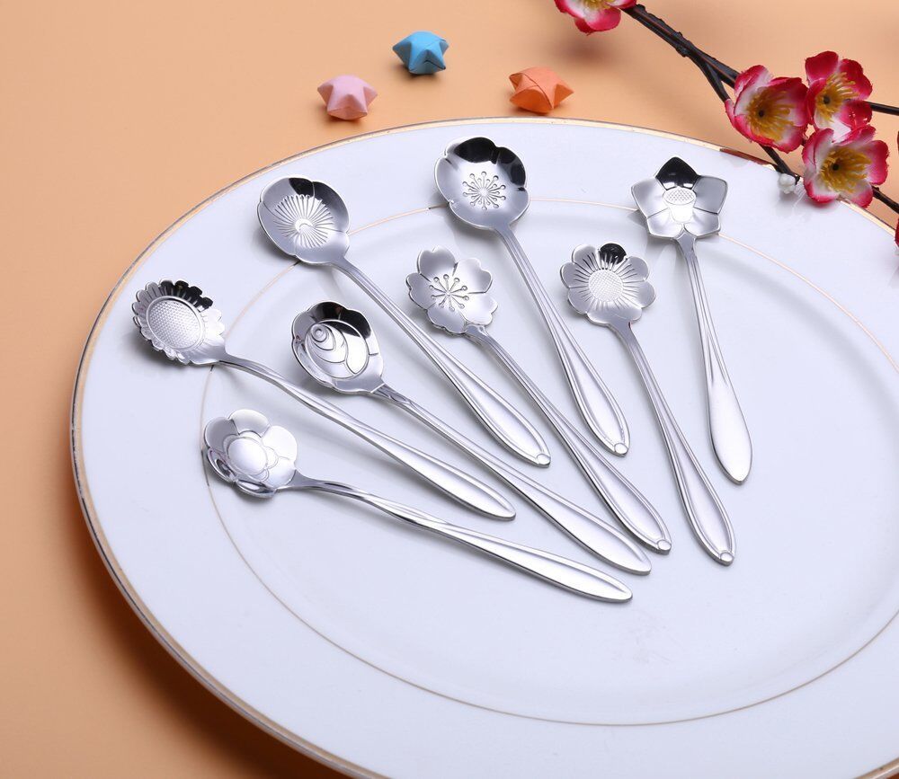 8 Pack Magik Floral Stainless Steel Tableware Creative Flower Coffee Spoon Set