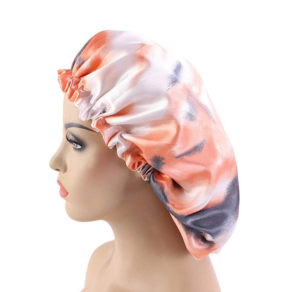US Double-sided Satin Night Sleep Cap Hair Bonnet Hat Head Cover w/ Elastic Band