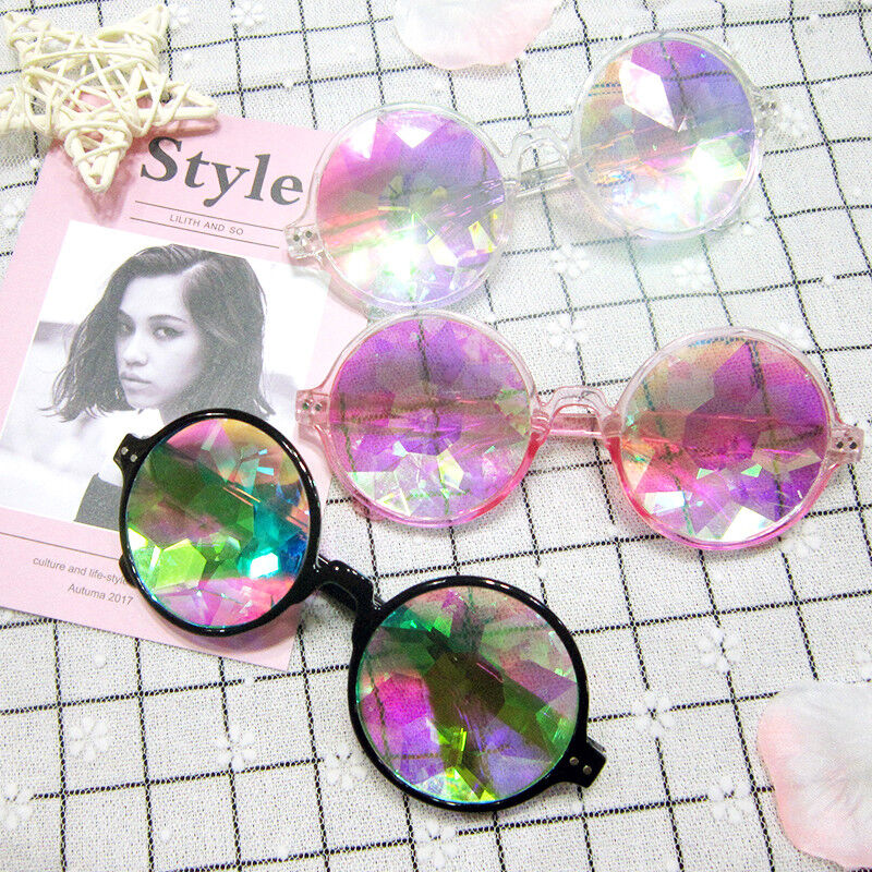 Festival Party Rave Kaleidoscope Rainbow Round Glasses Diffraction Crystal Lens