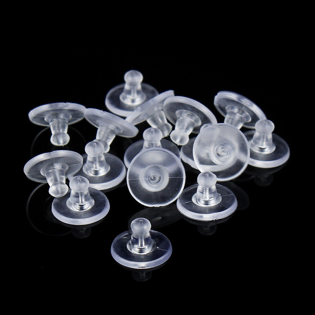 100-400 pcs 11mm Clear Silicone Pierced Earring Cushions Back Pads Disc Stoppers