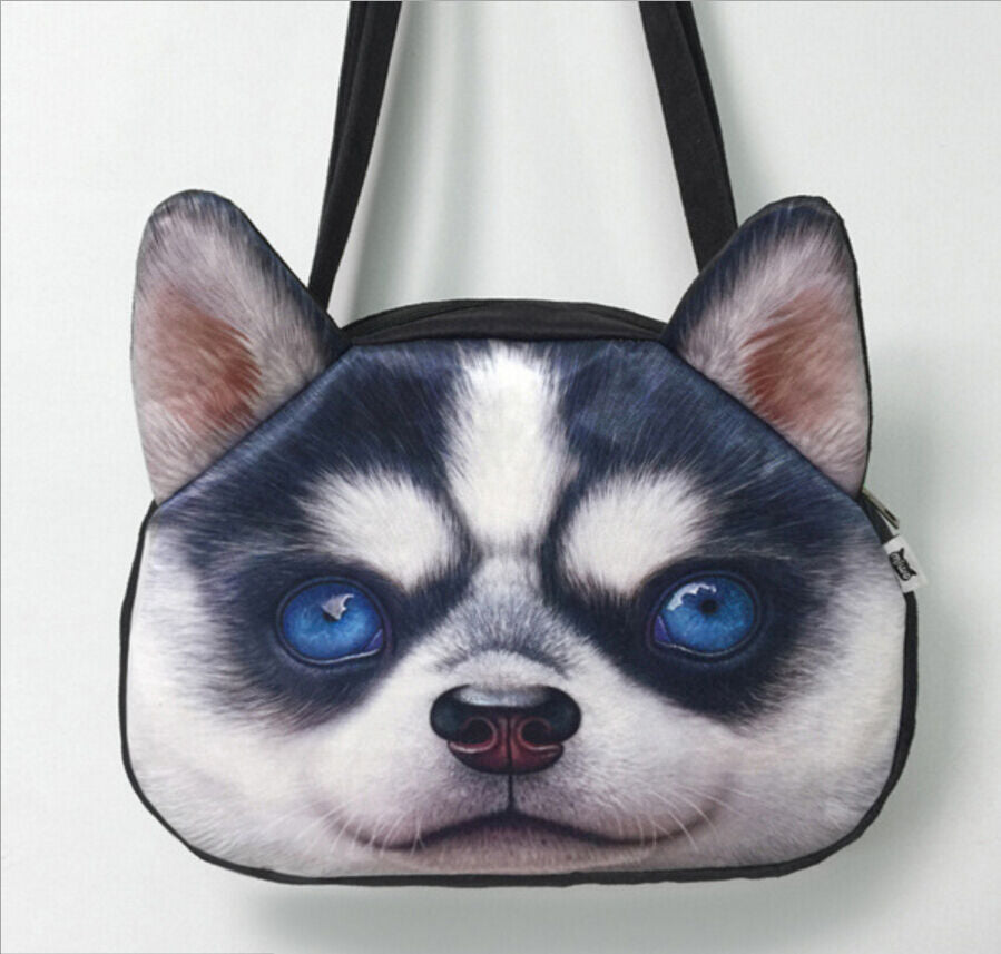 3D Cute Cat Dog Face Shoulder Bag Cat Dog Animal Pattern Handbag Shopping Purse