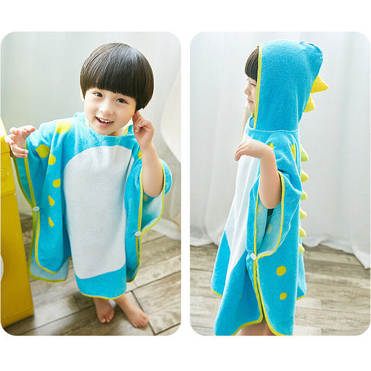 US Capped Hooded Baby Kids Dinosaur Bath Towel Wrap Toddler Bathrobe Cloak Cape