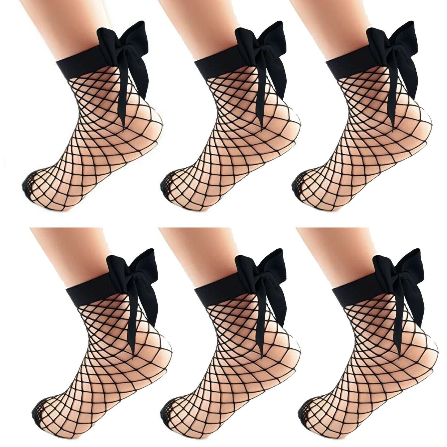US 6 Pairs Cute Women's Black Mesh Short Ankle Socks Sexy Bow Fishnet Pop Socks
