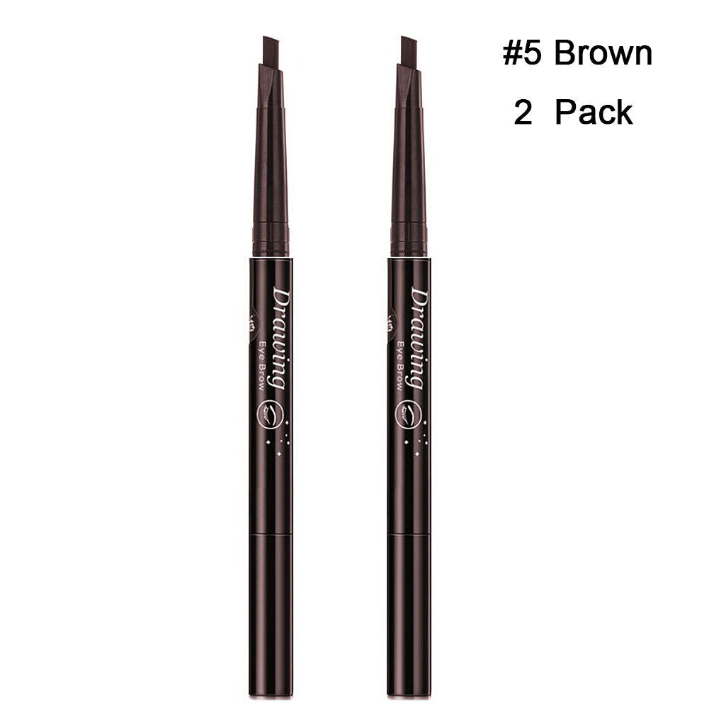 2 Pack Eyebrow Pencil Retractable Slant Tip with Brush Double-end Waterproof