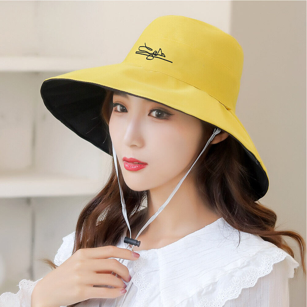 US Daisy Double-Sided UV Protection Wide Brim Bucket Hat Sun Beach Fisherman Cap