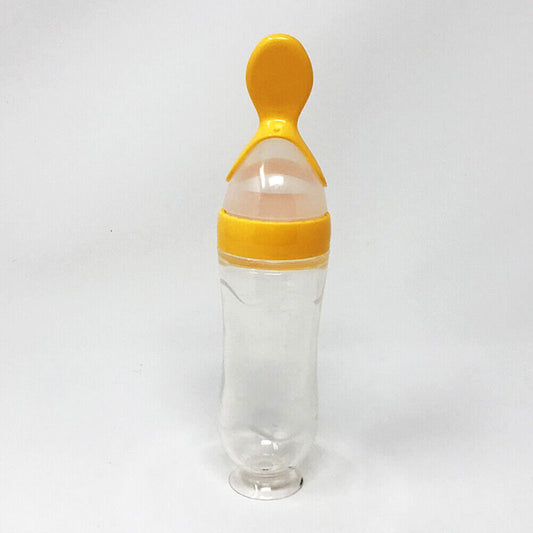 US Baby Silicone Squeeze Feeding Bottle w/Spoon Food Self-stand Feeder 3oz/90ML