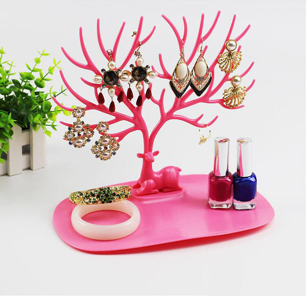 US Jewelry Deer Tree Stand Display Organizer Necklace Ring Earring Holder Rack