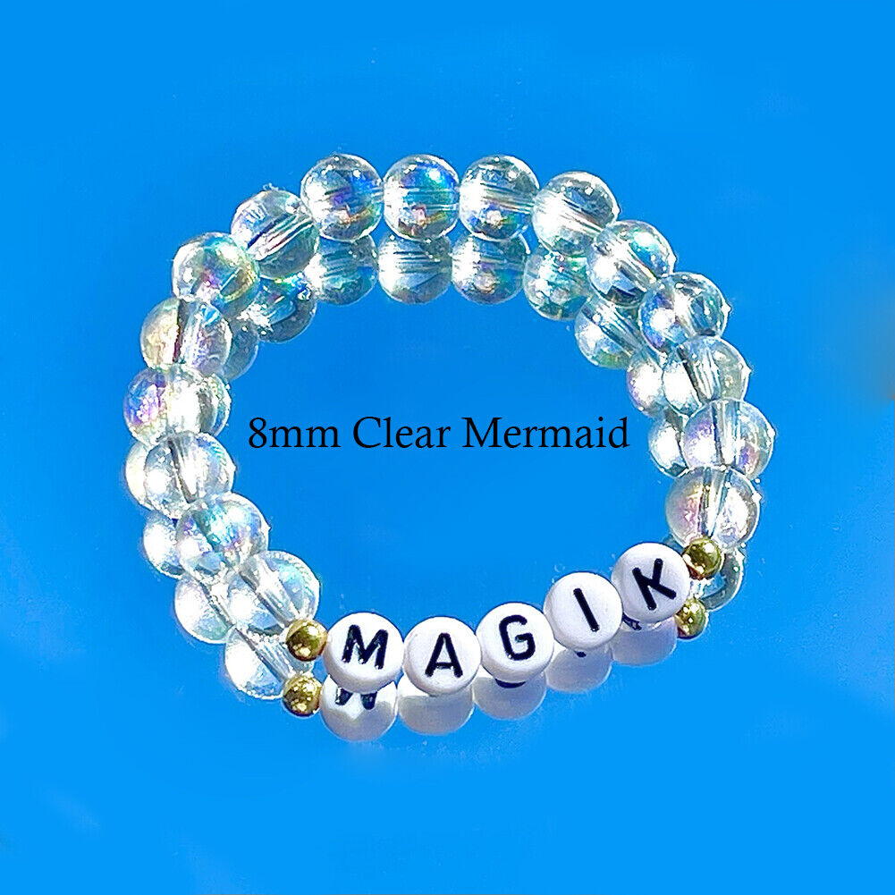 Magik Custom Name Glass Bead Soap Bubbles Mermaid Holographic Aura Mama Bracelet