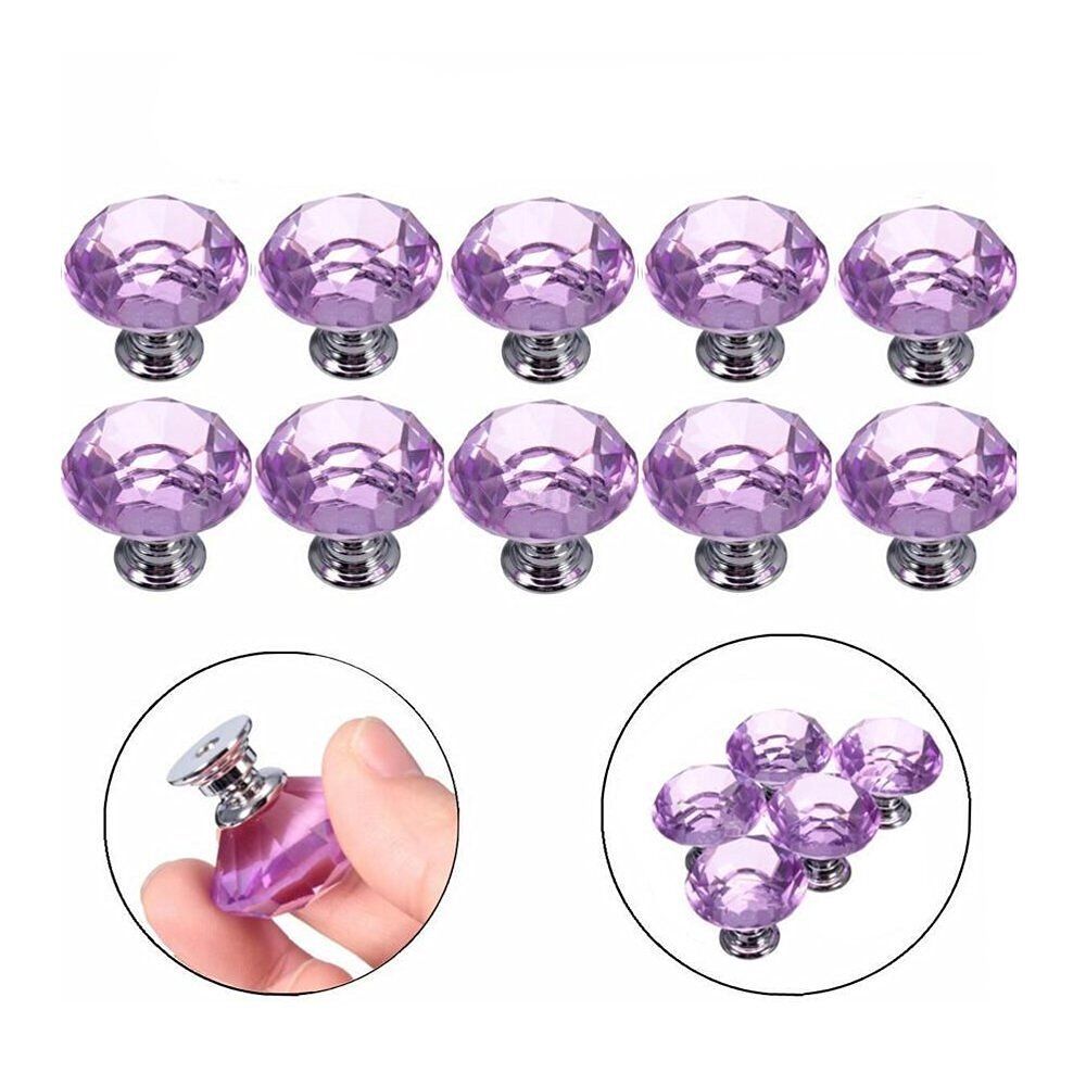 10Pcs Crystal Glass Cabinet Knob Diamond Shape 30mm Drawer Cupboard Handle Pull