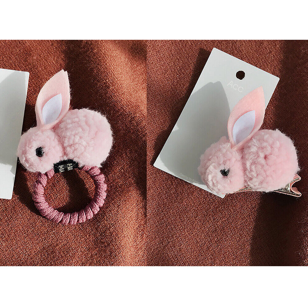 US Pompom Ball Rabbit Hair Rope Tie Ponytail Holder + Hair Clip Girl Gift Set