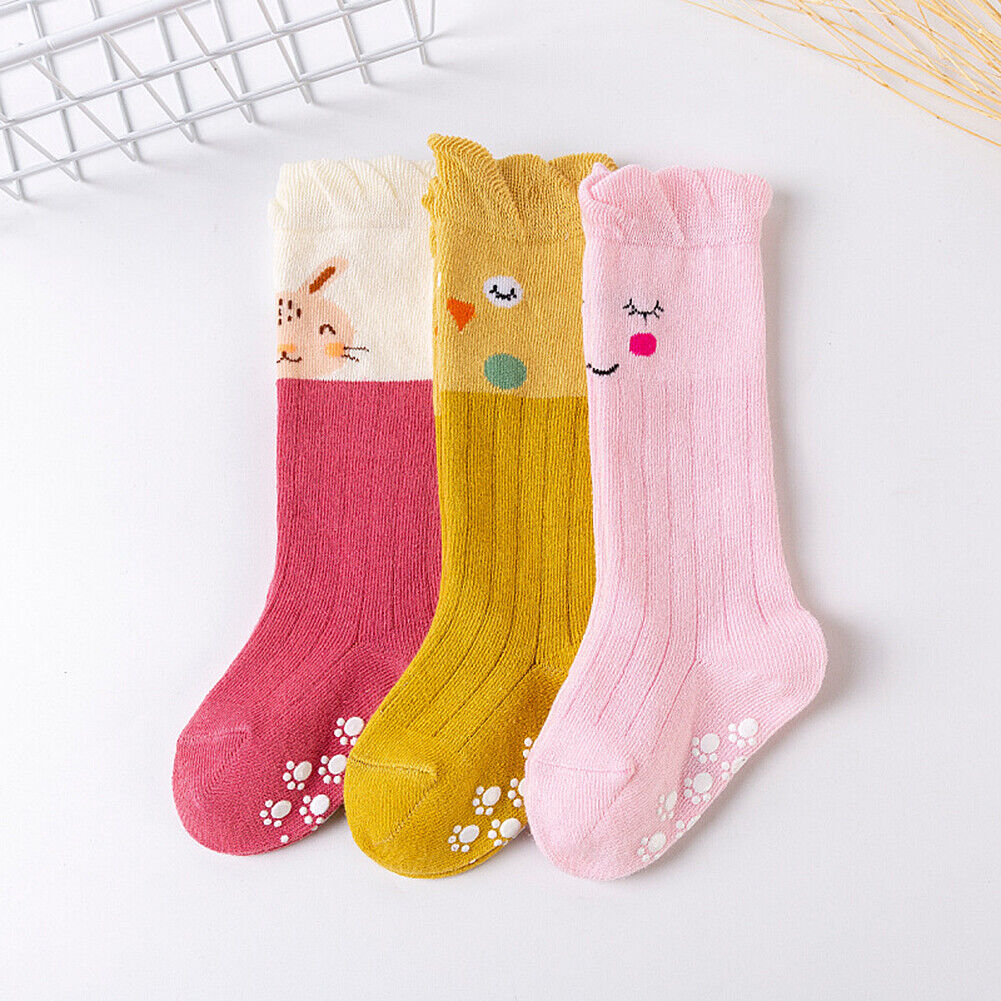 US 3 Pairs Baby Unisex Anti Slip Non Skid Newborn Knee High Long Stockings Socks