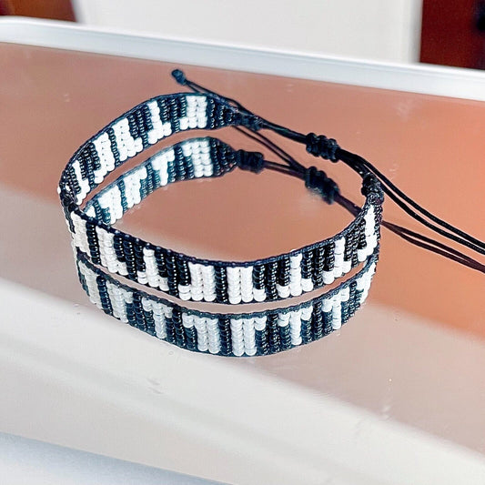 US Handmade "Piano Keyboard" Glass Bead Bracelet Adjustable with Slide Closure