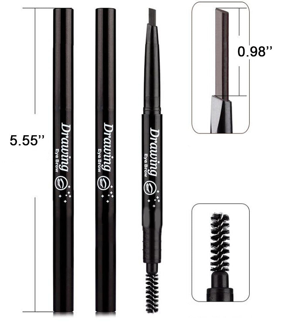 2 Pack Eyebrow Pencil Retractable Slant Tip with Brush Double-end Waterproof