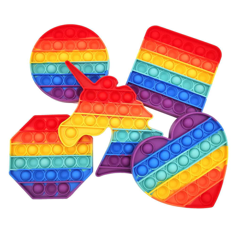 US Push Pop Bubble Silicone Sensory Fidget Rainbow Toy Autism Stress Relief Game