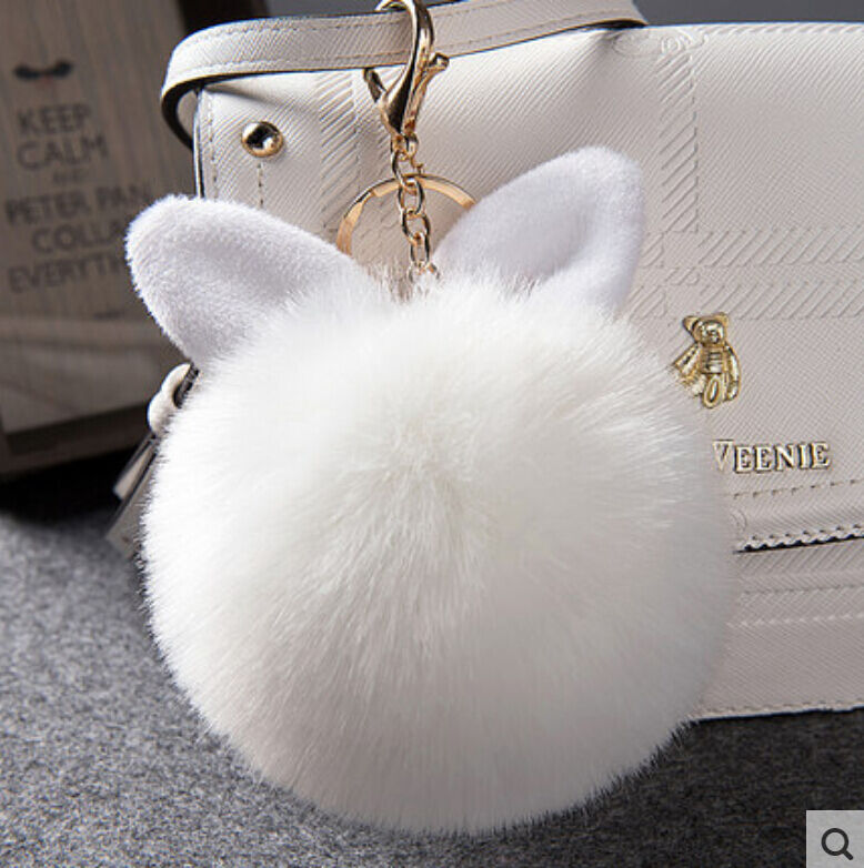 Rabbit Fur Ball/Rabbit Ear PomPom Cell Phone Car Pendant Handbag Key Chain Ring