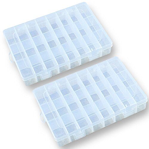 2 Pack 24 Grids Plastic Storage Box Jewelry Earring Tool Containers Organizer