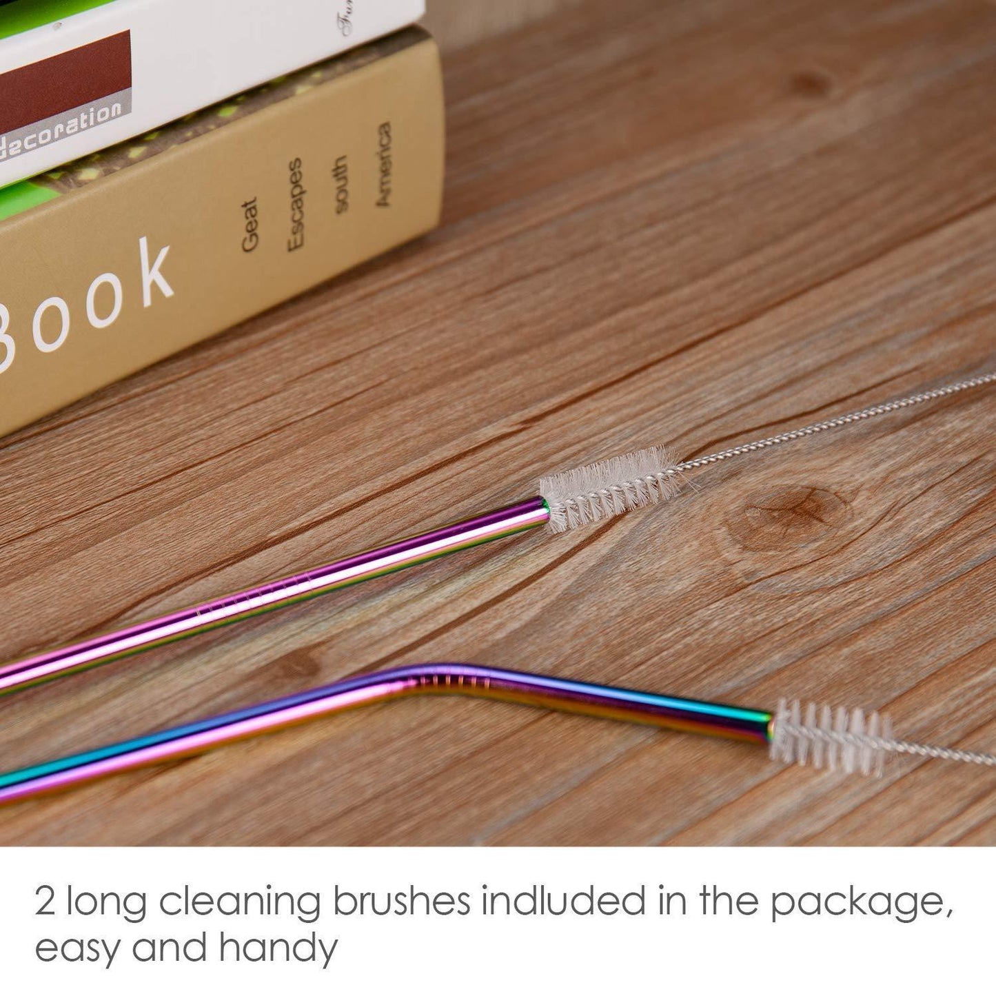 US 8pcs 10.5" Stainless Steel Ultra Long Metal Cocktail Straw + 2 Cleaner Brush