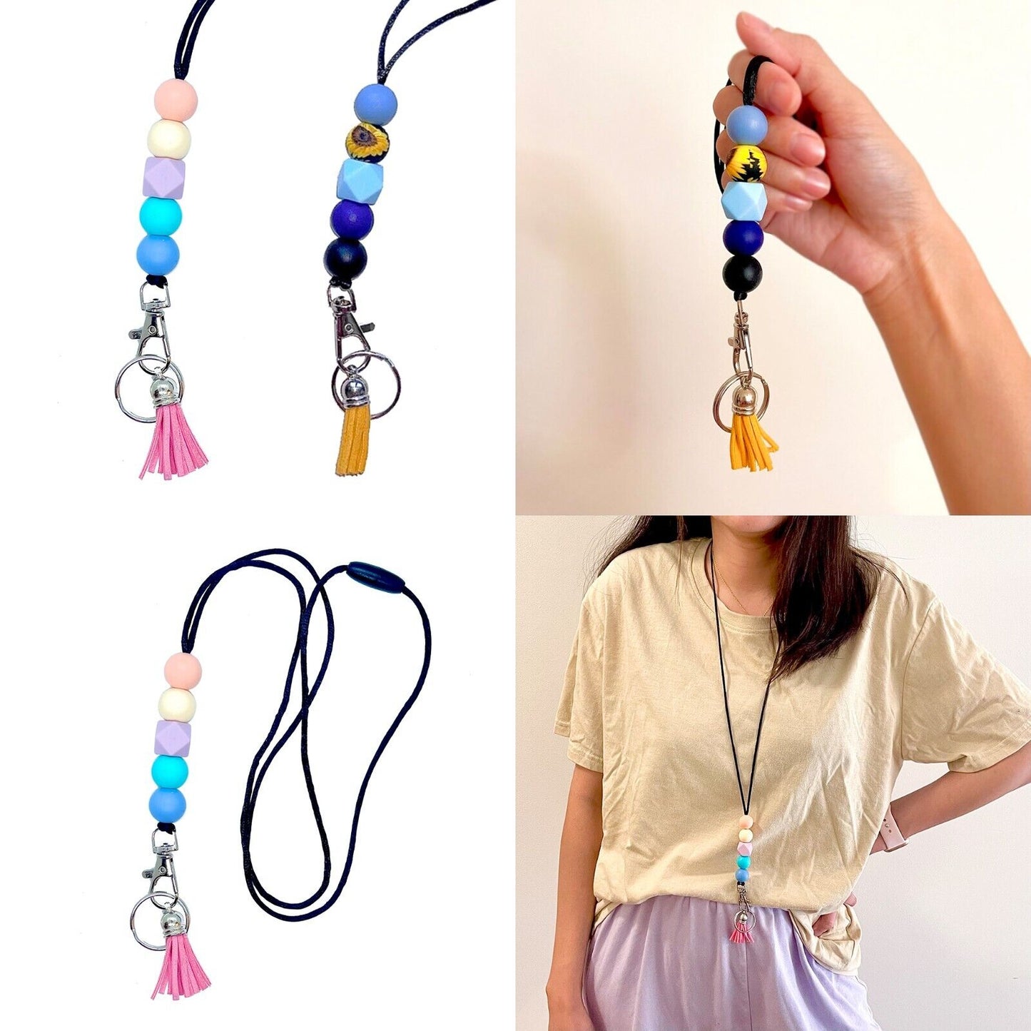 US Handmade Silicone Beaded Lanyard Teacher Nurse Employees Students with Tassel